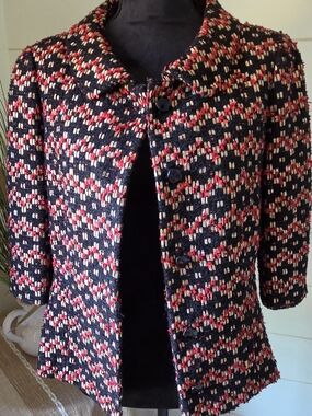 Vintage Y2K Worth Multi Tonal Red Gold Metallic Tweed Button Up Corporate Blazer
